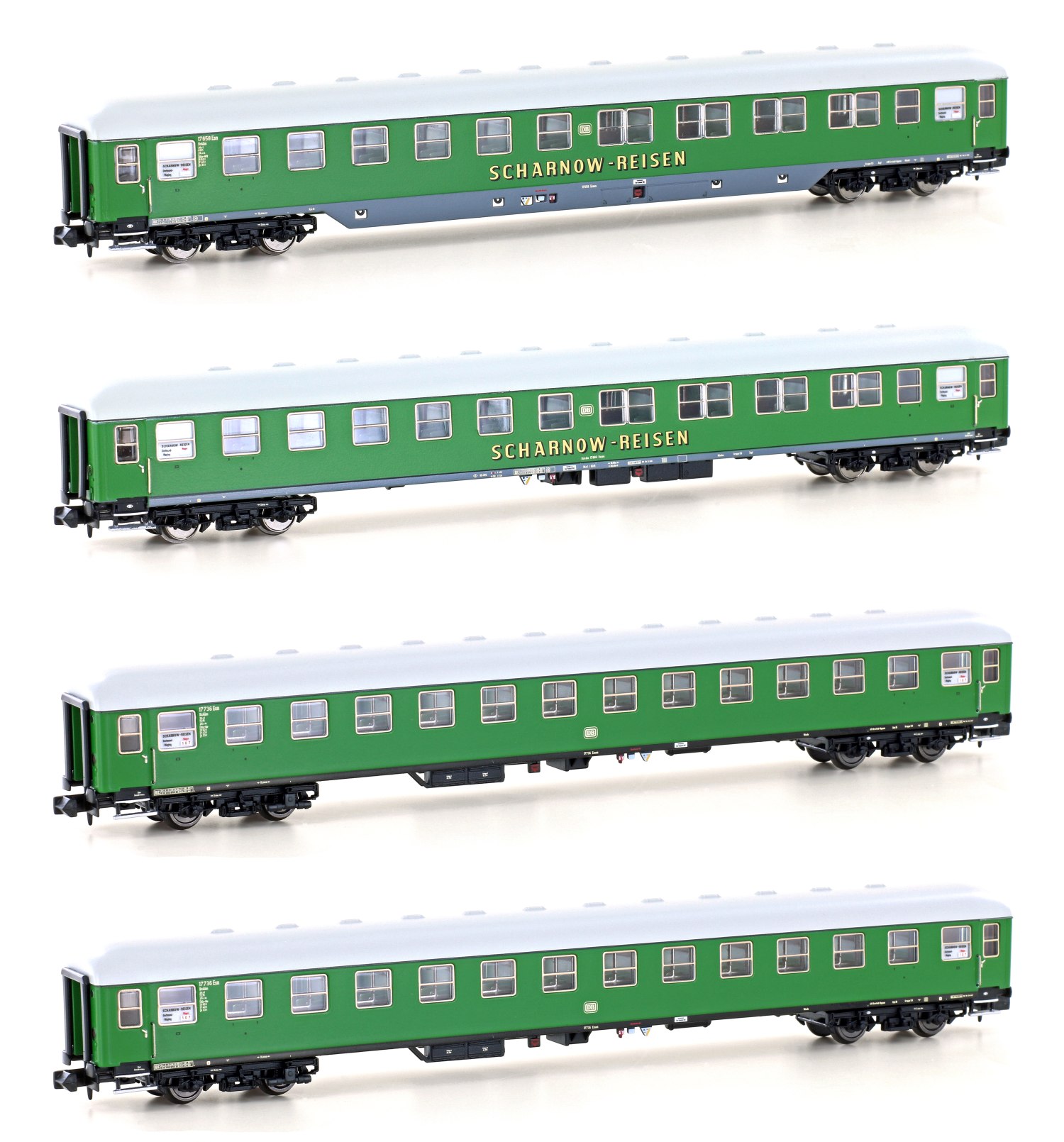 Hobbytrain H22202 - N 4-tlg. Personenwagenset Scharnow der DB; Ep. IIIb - Set 1